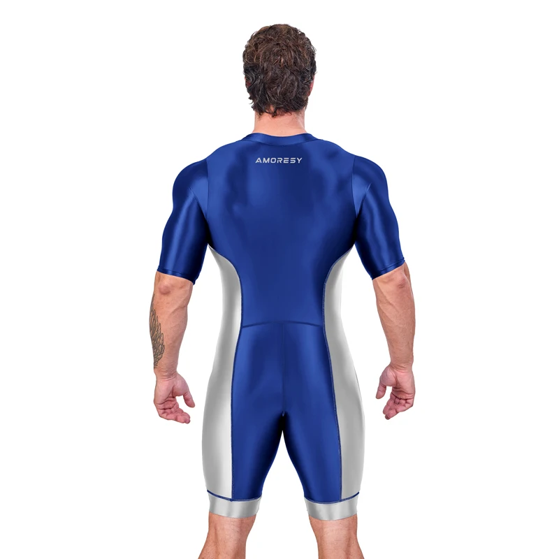 satin Glossy Men\'s Sexy Long sleeved Colored Body Suit Yoga Sports Fitness wear Multi functional Tights Cycling jumpsuit