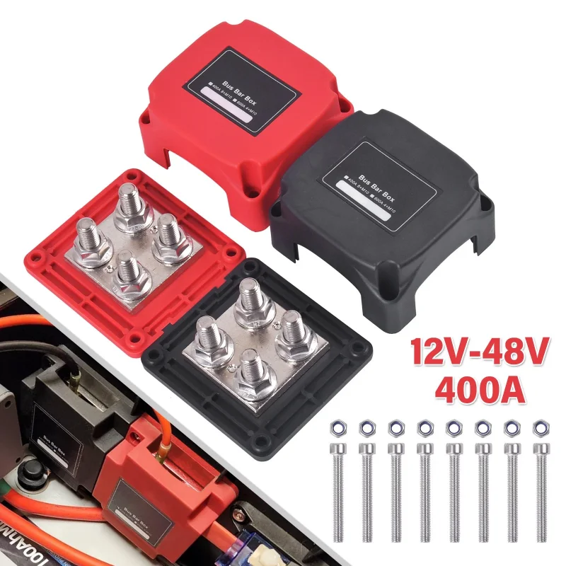12V–48V Negative Terminal Block For Automotive Marine Busbar Systems Heavy-Duty Busbar Box M10×8 Terminal Posts