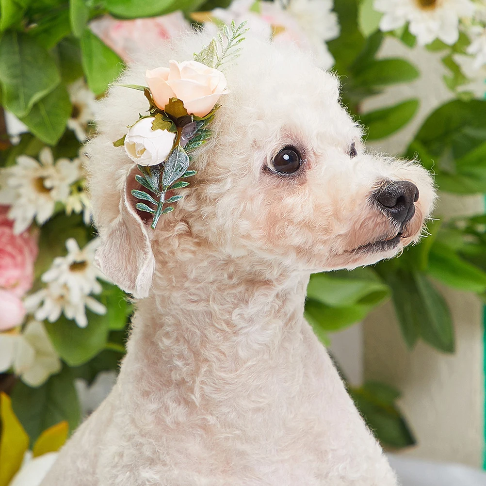 

Pet Hairpin Wedding Party Dog Cat Simulation Flower Hair Clip Artificial Plant Hairpin Pet Hair Accessory for Daily and Wedding