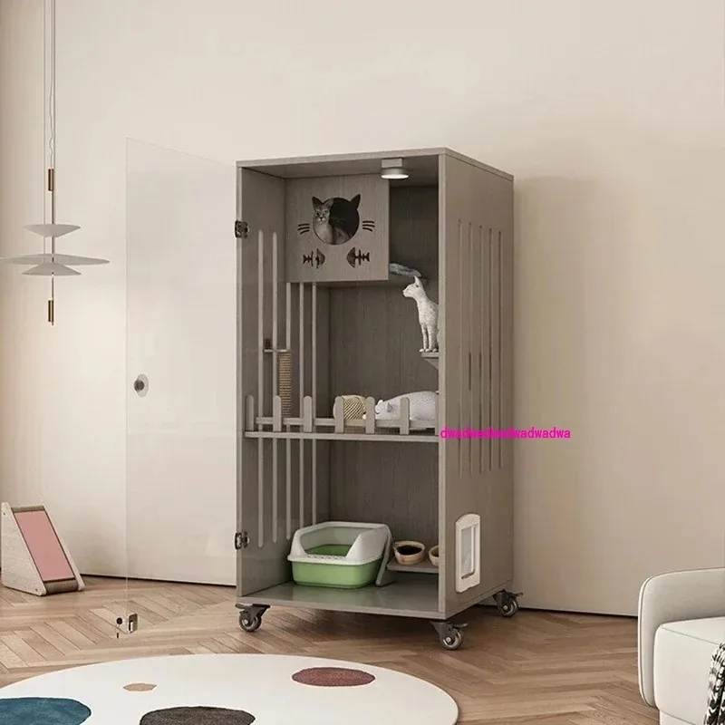 

Transparent Cat Cages Home Indoor Panoramic Solid Wood Cat House Light Luxury pet Cage Integrated Pet Supplies Luxury Cat Villa