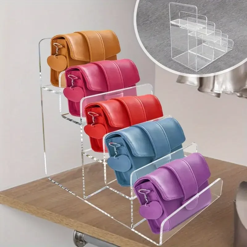 Acrylic Clear Display Risers Transparent 2-5 Tiers Handbag Purse Display Shelf Jewelry Racks Organizer Makeup Storage Rack