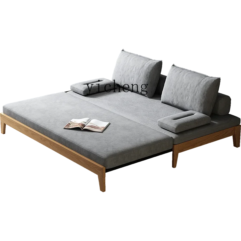 

solid wood sofa bed simple foldable bed small apartment dual-purpose multi-function pull-out telescopic