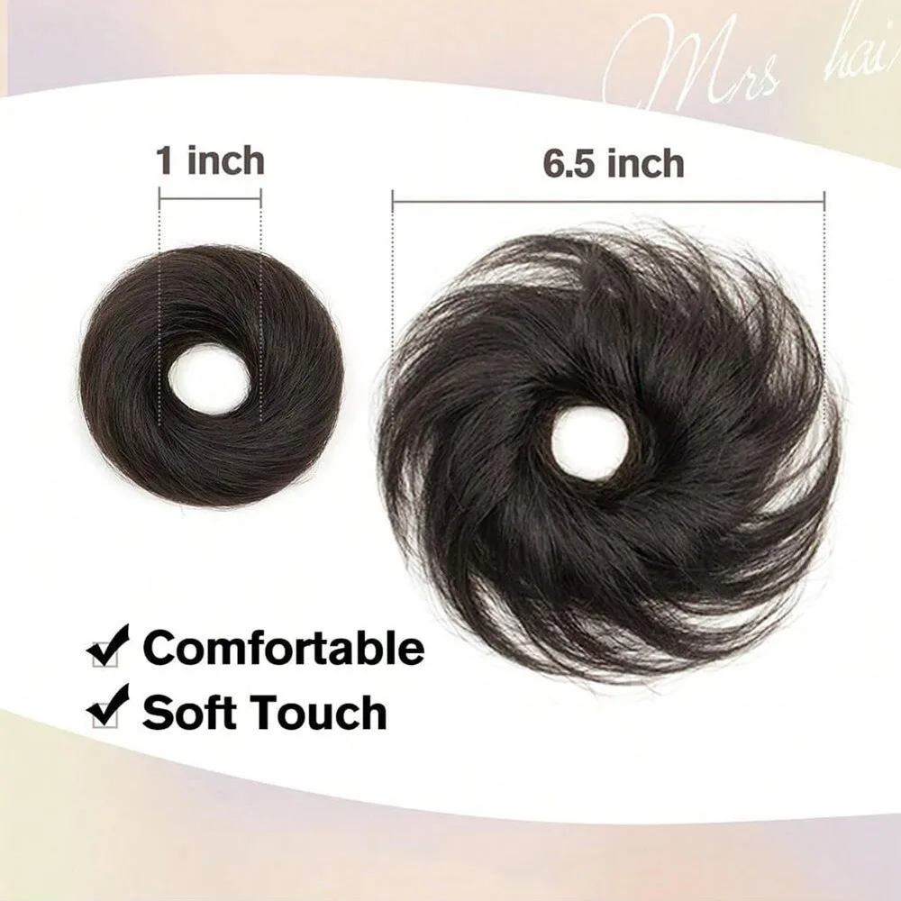أزياء رقيق فوضوي كعكة Scrunchies مستقيم الشعر مطاطا كعكة الشعر الاصطناعية الذهبي براون المطاط الفرقة أوبدو تصفيفة الشعر