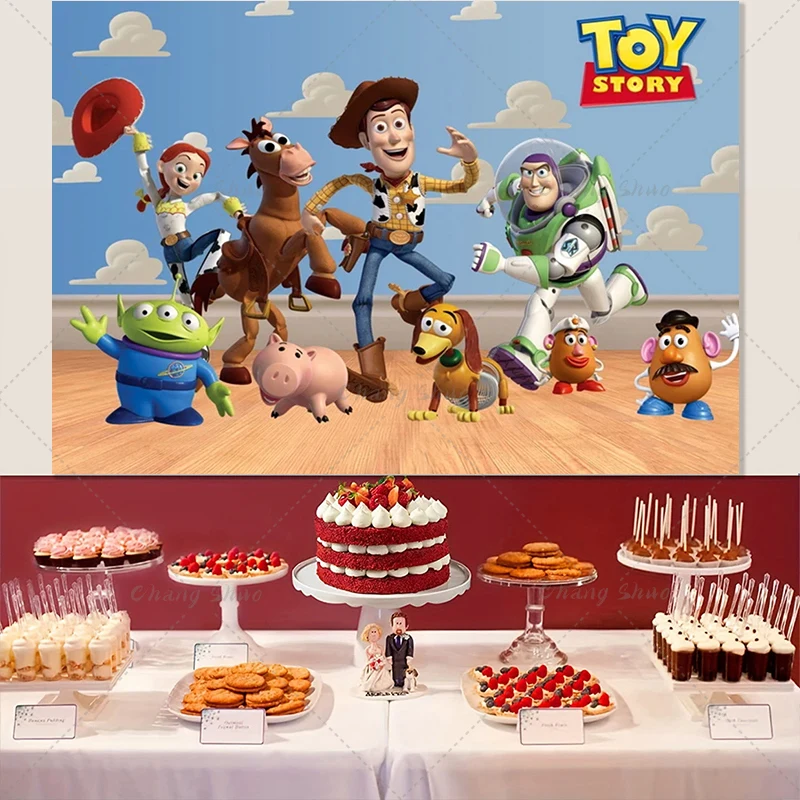 Disney Outdoor Custom Toy Story Buzz Lightyear Woody Birthday Banner Photo Backdrop Boys Kids Party Decor Supplies Decorations