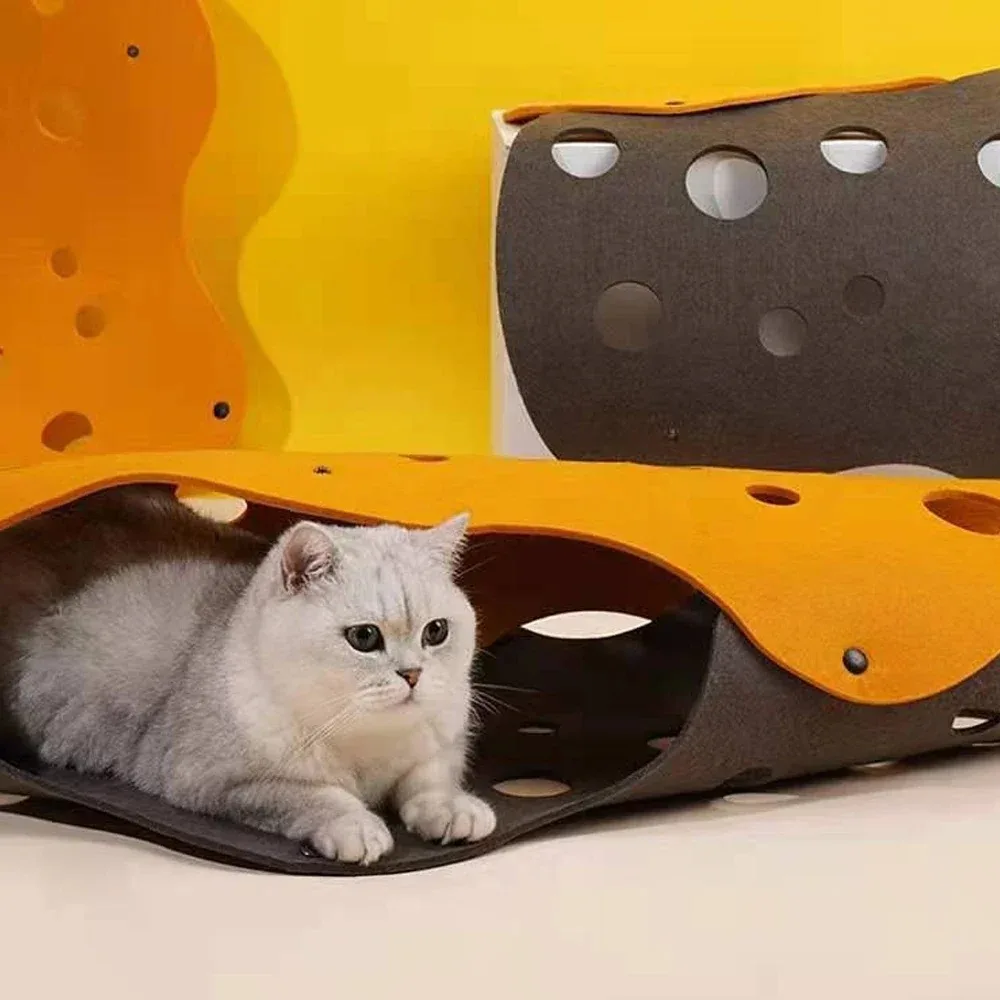 Tubo nido para gatos de fieltro conectable: túnel plegable suave para gatitos, utiliza como escondite seguro y espacio de juego interactivo