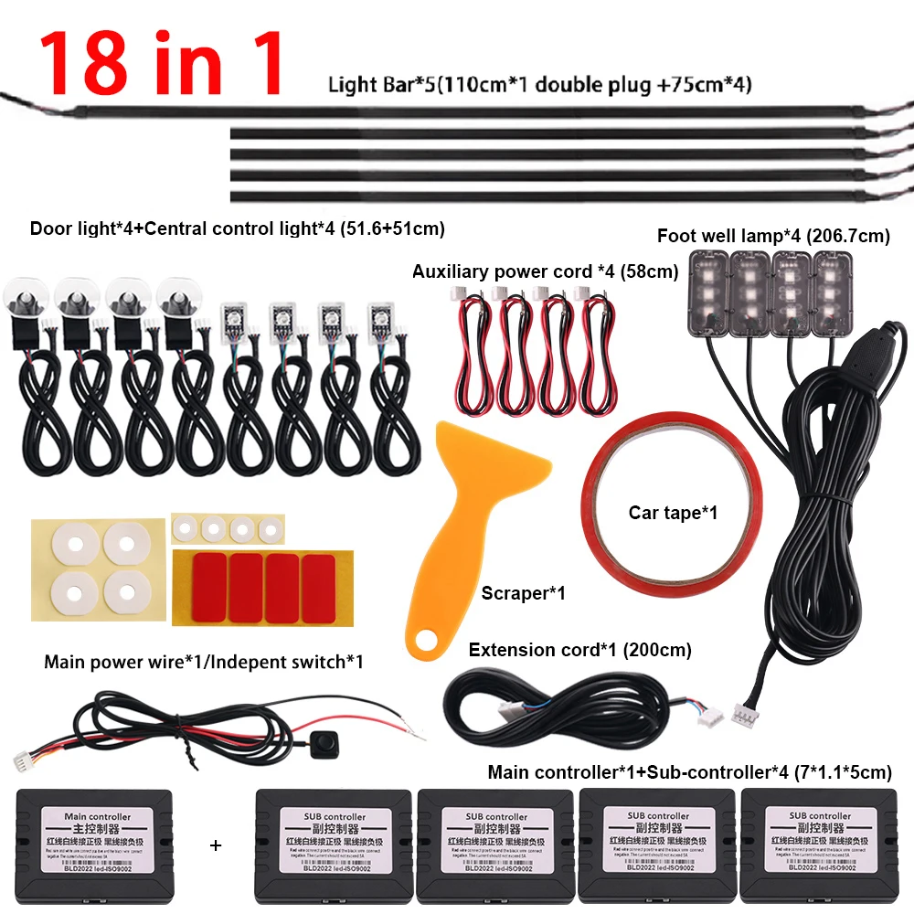 18 in 1 64 kleuren RGB Symfonie auto omgevingslicht interieur acryl gids LED-strip licht decoratie sfeerlamp door APP-bediening