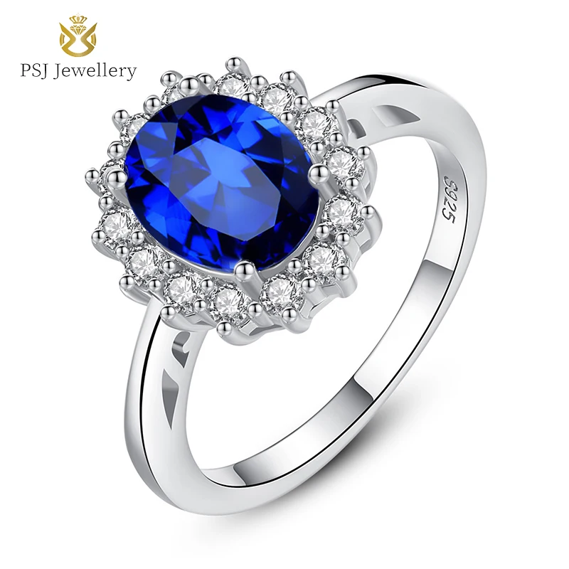 

PSJ Fashion Jewelry Rhodium Plated Blue Gemstone Pear Cut Promise Solitaire 925 Sterling Silver Rings for Women Wedding