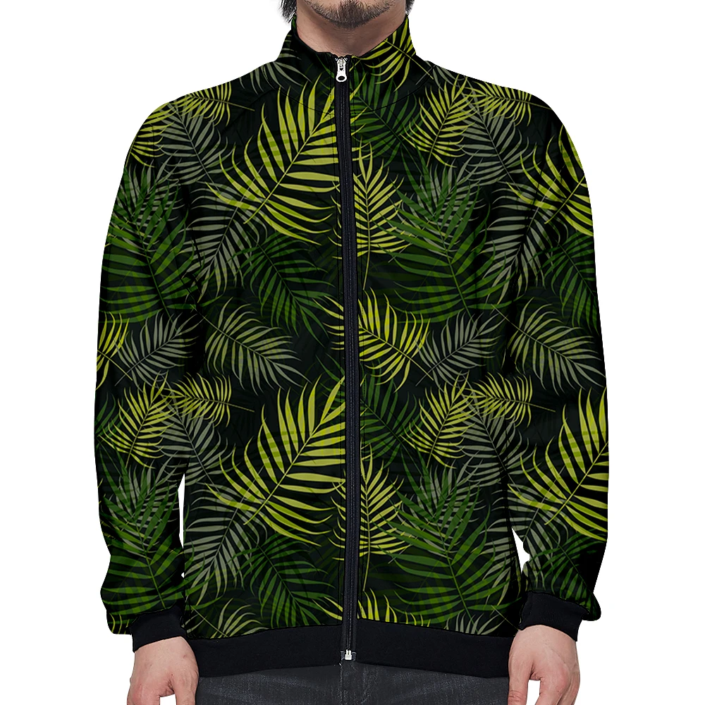 

stand collar jacket men's and women's clothing Fashion coat couple 3D digital printing cardigan jacket zipper green plants