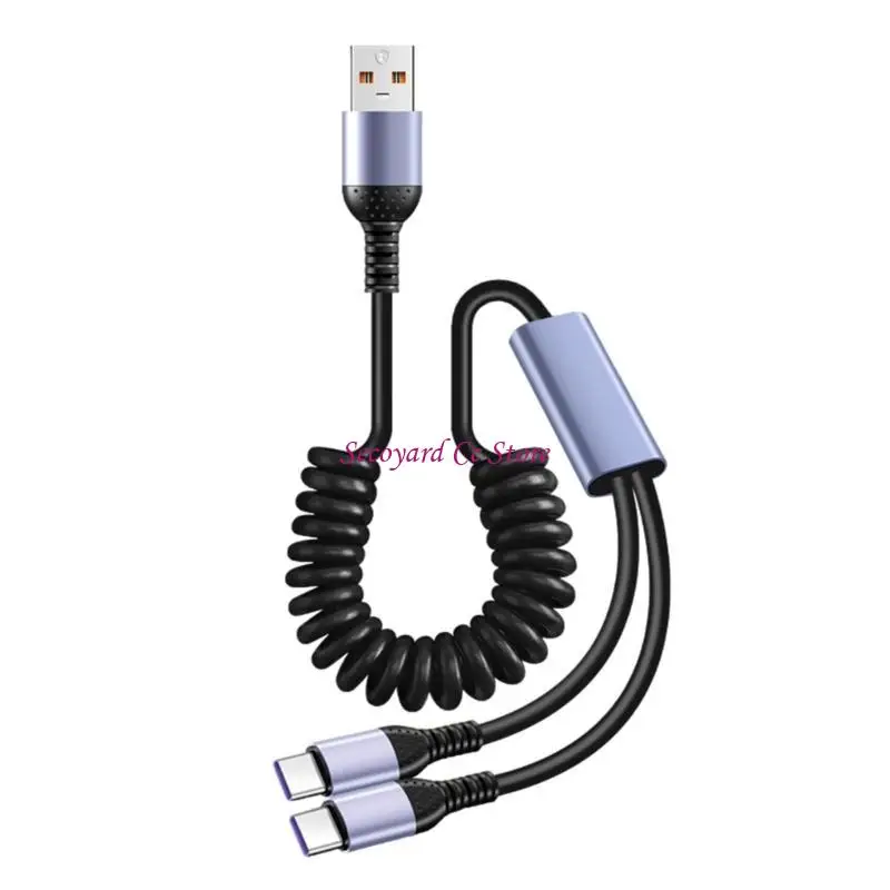 N3UC Small Double Port Type C to USB chargers Cable Spring Mechanism for Easy Storage