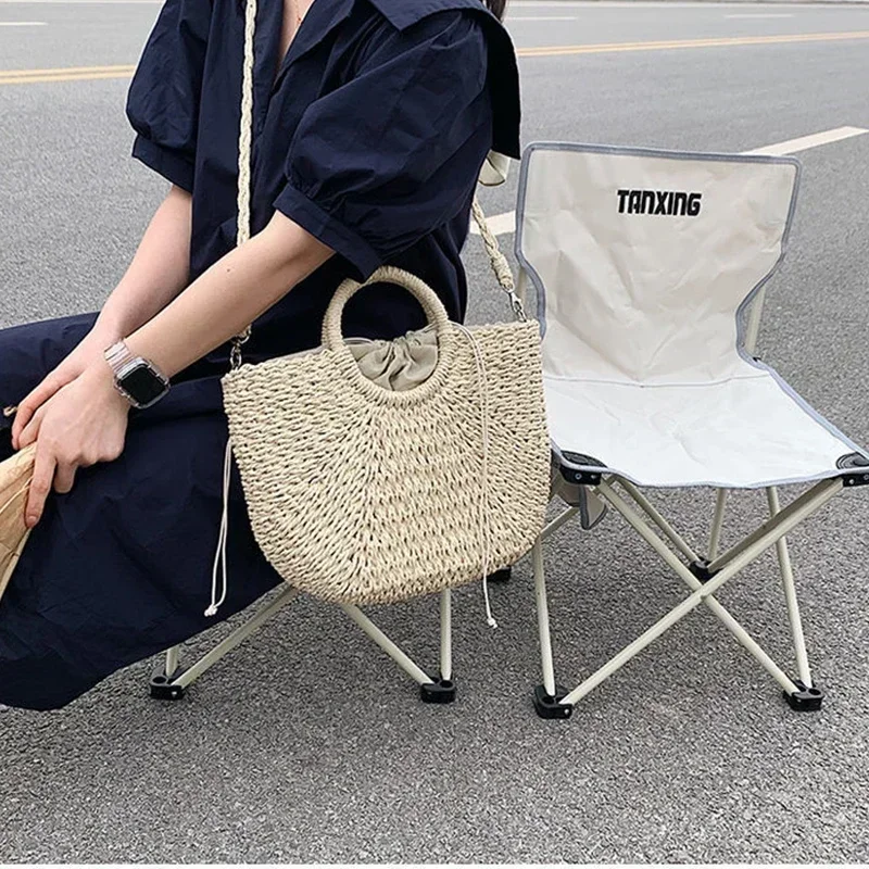 

Straw Woven Handbags For Women Handmade Travel Seaside Beach Bag Summer New Handle Bucket Bag Shopping Tote Bag Basket