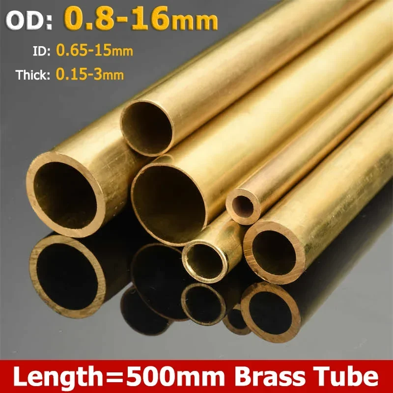 OD 0.8-16mm Length 500mm Brass Tube Diameter 0.9/1/1.2/1.5/1.6/1.8/2/2.5/3/3.5/4/5/6/7/8/9/10/12/14mm Seamless Round Pipe Tubing