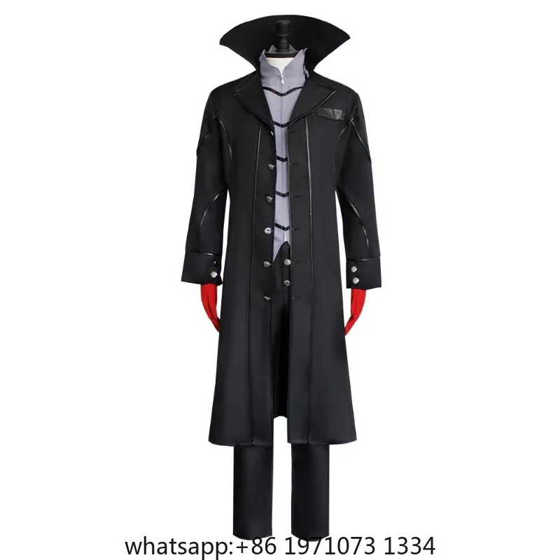 Anime Persona 5 Joker Cosplay Game P5 Rain Palace Lotus Cosplay Full Set of Clothing Wigs Glove Mask Black Overcoat Uniform