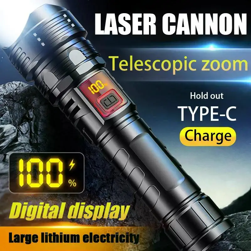 

D2 Outdoor Strong Light LED Telescopic Focus Flashlight High Power Torch Ultra Long-range Digital Display Powerful Flashlight