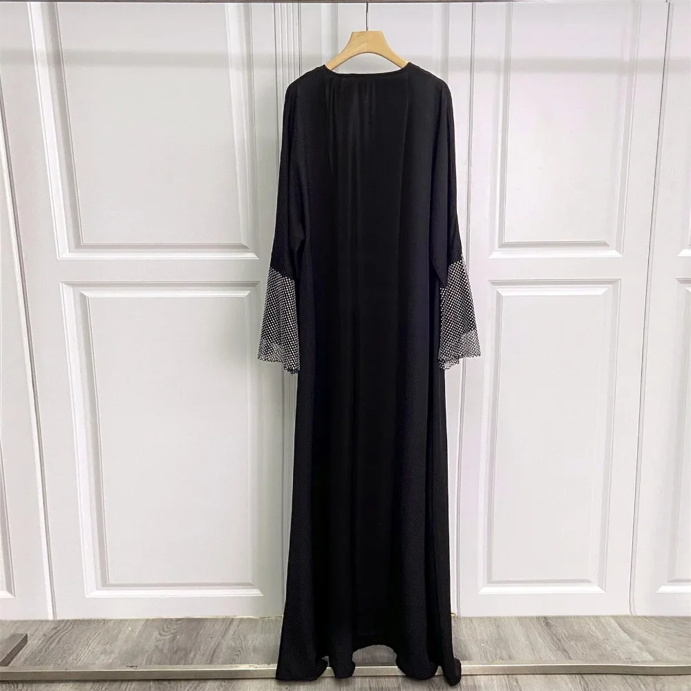 Muslim Out Abaya Kaftans Women Jilbabs Smocking Sleeve With Rhinestone Prayer Cardigan Coat Islamic Clothing Dubai Saudi Robe