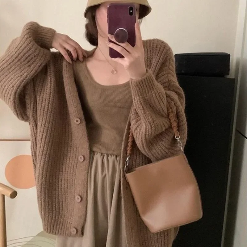 5 Colors Knitting Sweaters Women Cozy Vintage Female Fashionable Solid Elegant Fall Winter Soft Baggy Casual Long Sleeve Jumpers