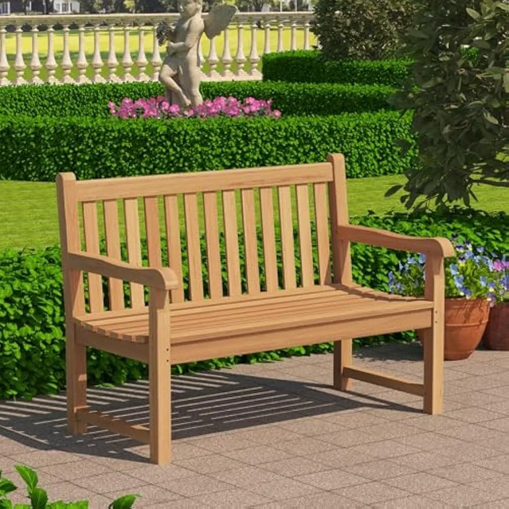 

Outdoor Teak Bench, Park Bench for 2 People, Ergonomic Patio Seating, Weather-Resistant and Durable Design, Perfect for Yard