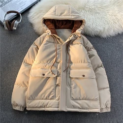 2024 Winter Men's Hooded Jacket Casual Outdoor Travel Windproof Warm Thick Cotton Coat Korean Fashion Brand Men's Bread Jacket