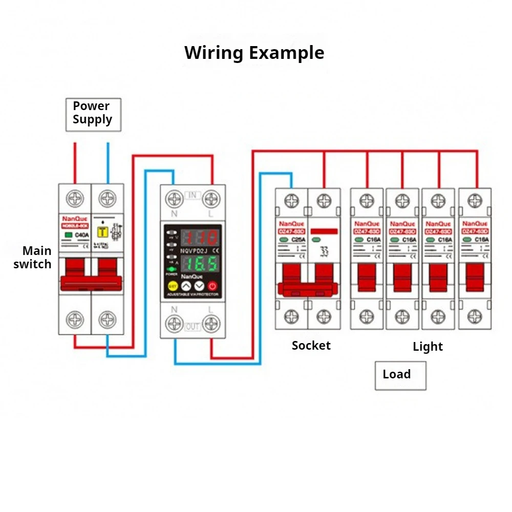 

​ 63A Однофазный регулируемый двойной дисплей с самовозвратом защиты от перенапряжения и пониженного напряжения 110 В/220 В измеритель напряжения и тока