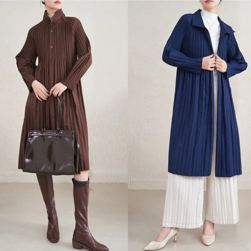 

Miyake Pleated Thickened Long-sleeved Jacket Women New Fall Winter Windbreaker Cardigan Cotton Clothing Simple Loose Korean Wear