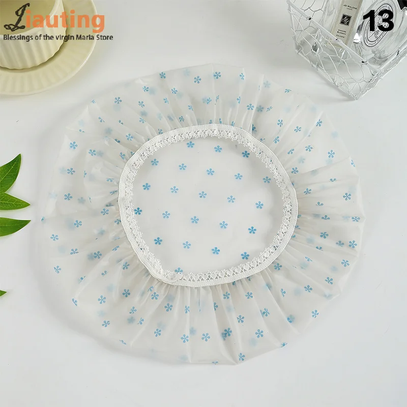 

Flower Pattern Double Layer Shower Cap Waterproof Reusable Printed Bath Hair Bonnet For Women Ladies Spa Salon Home Travel Use