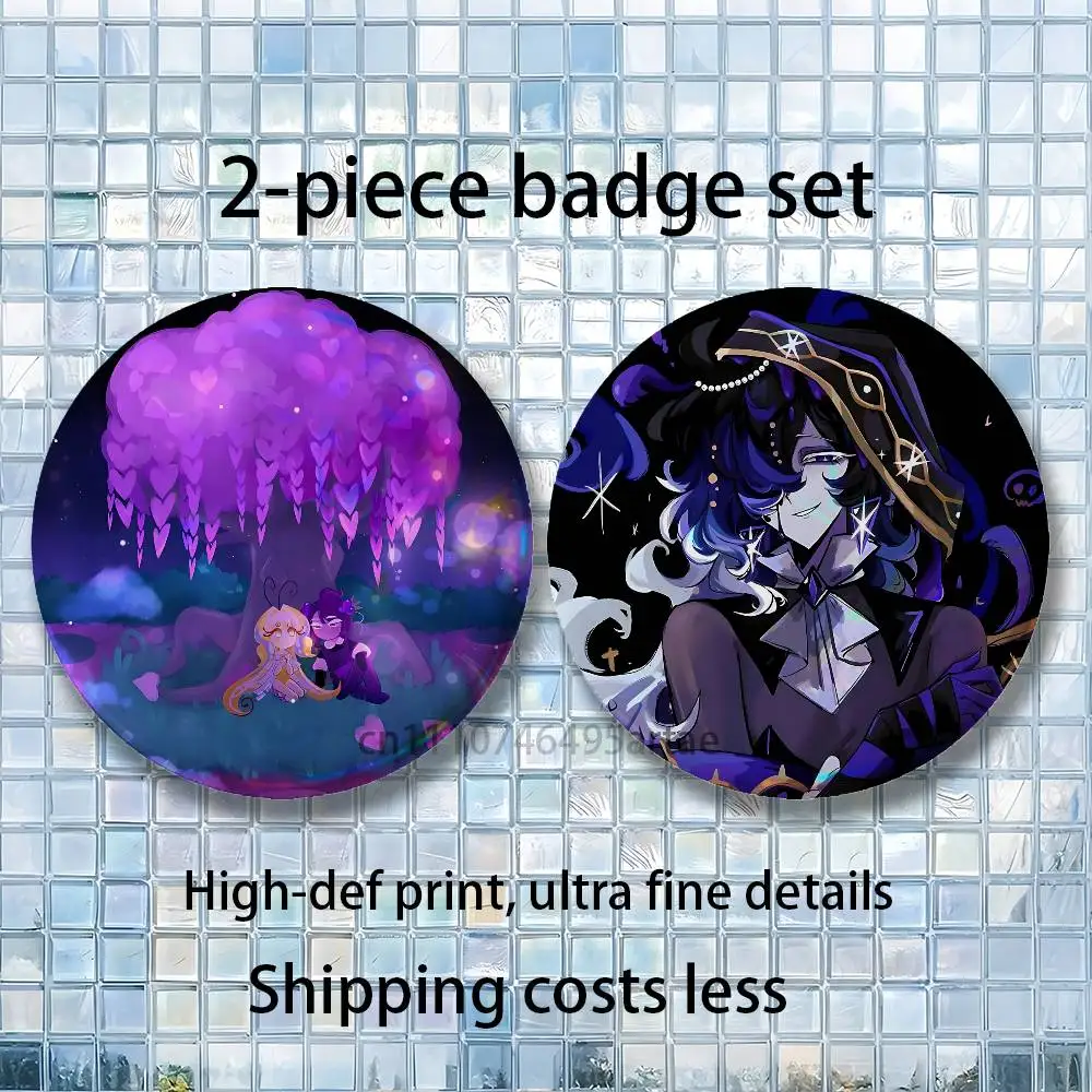 Black Sapphire Sugarfly C-Cookie Run Aesthetic Round Brooch 2-piece Set Enamel Trendy for souvenir gift Merch Clothing Decor