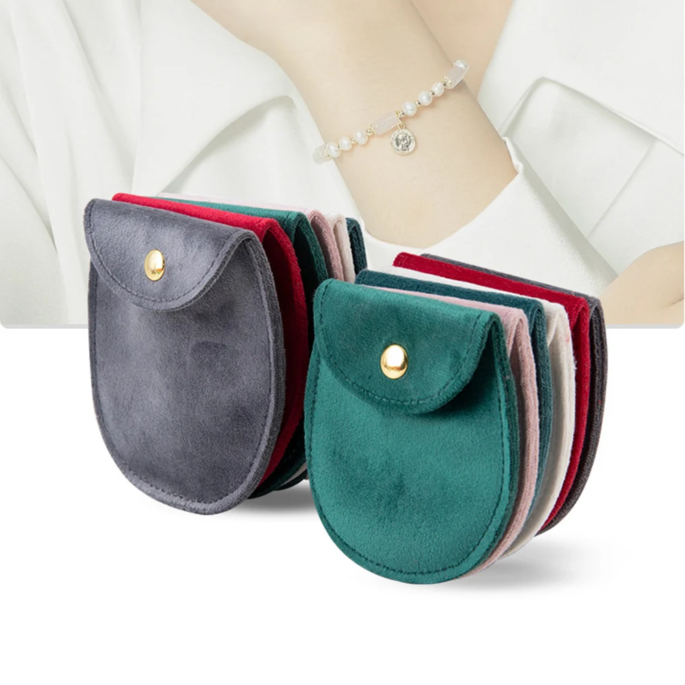 Snap Button Velvet Jewellery Pouch Semi-Oval Velvet Bag Envelope Jewelry Bag Necklace Bracelet Storage Bag Gift Bags