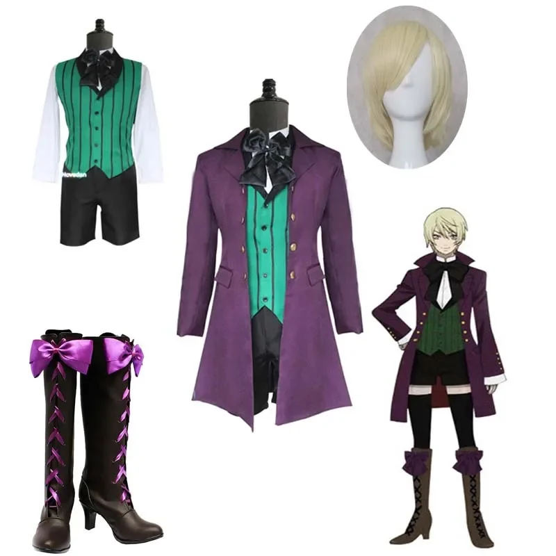 Anime Black Butler 2 Kuroshitsuji Alois Trancy Uniform Outfits Cosplay Alois Trancy Cosplay Wigs Boots Shoes For Adult Halloween