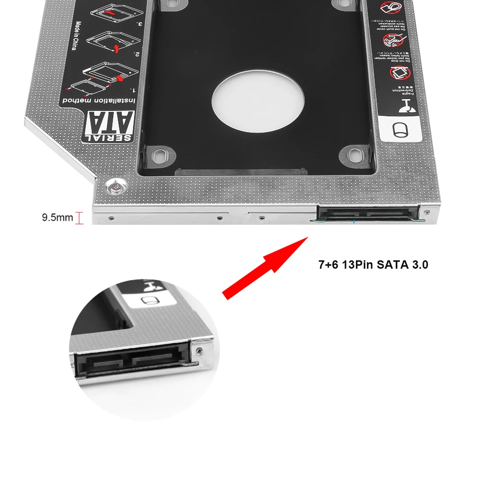 Universal 9.5mm SATA 2nd HDD SSD Hard Drive Caddy per MacBook Pro Unibody A1278 A1286 A1297 CD ROM Optical Bay Dropship