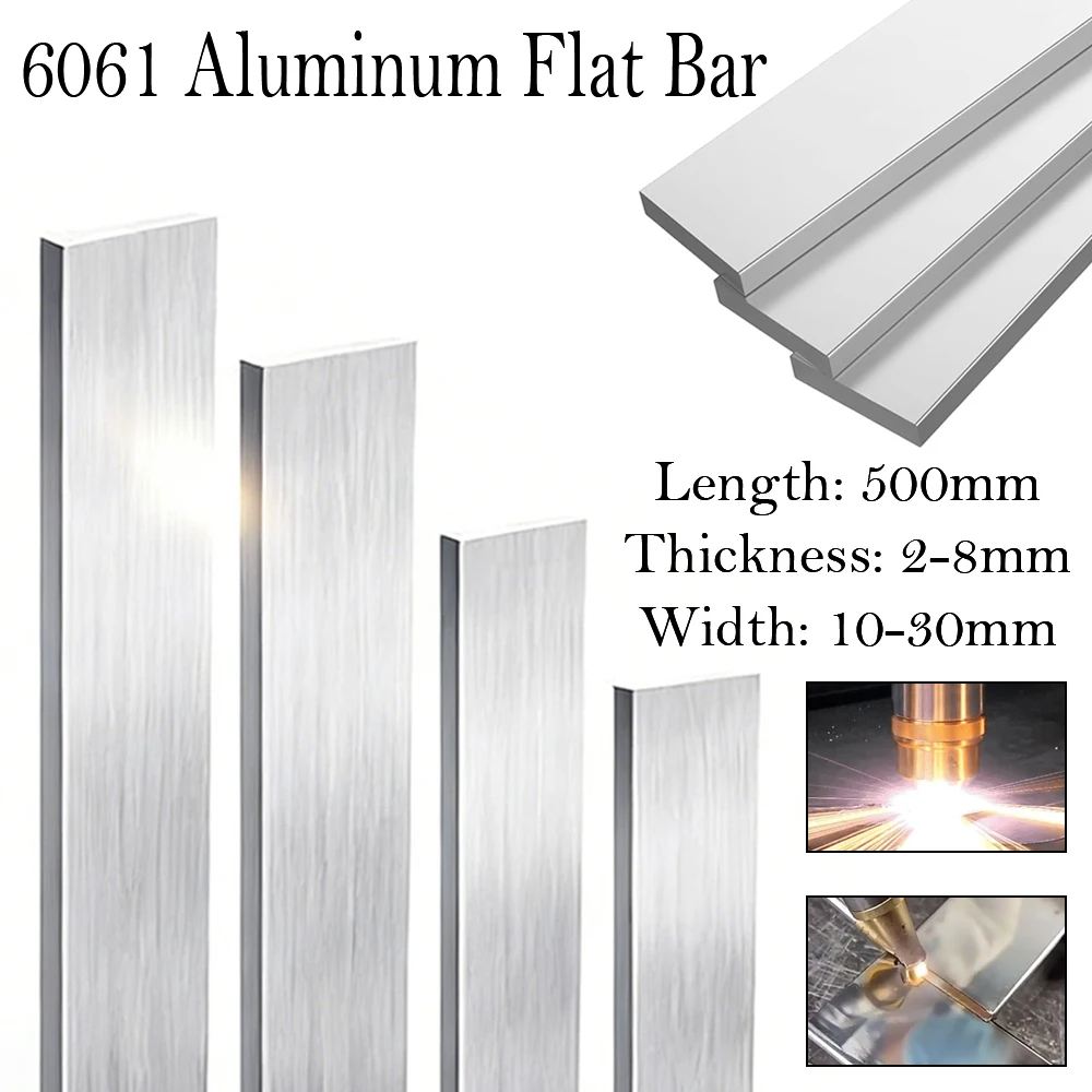 1-5pcs 500mm Aluminum Flat Bar, 6061 Aluminum Alloy Rectangular Square Rod Plate for Crafting, Industry & DIY Projects