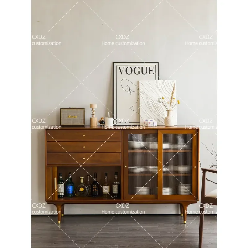 Nordic Retro Solid Wood Dining Side Cabinet Simple Bucket Storage Unit Medieval Walnut Color Entrance Hallway Cupboard All