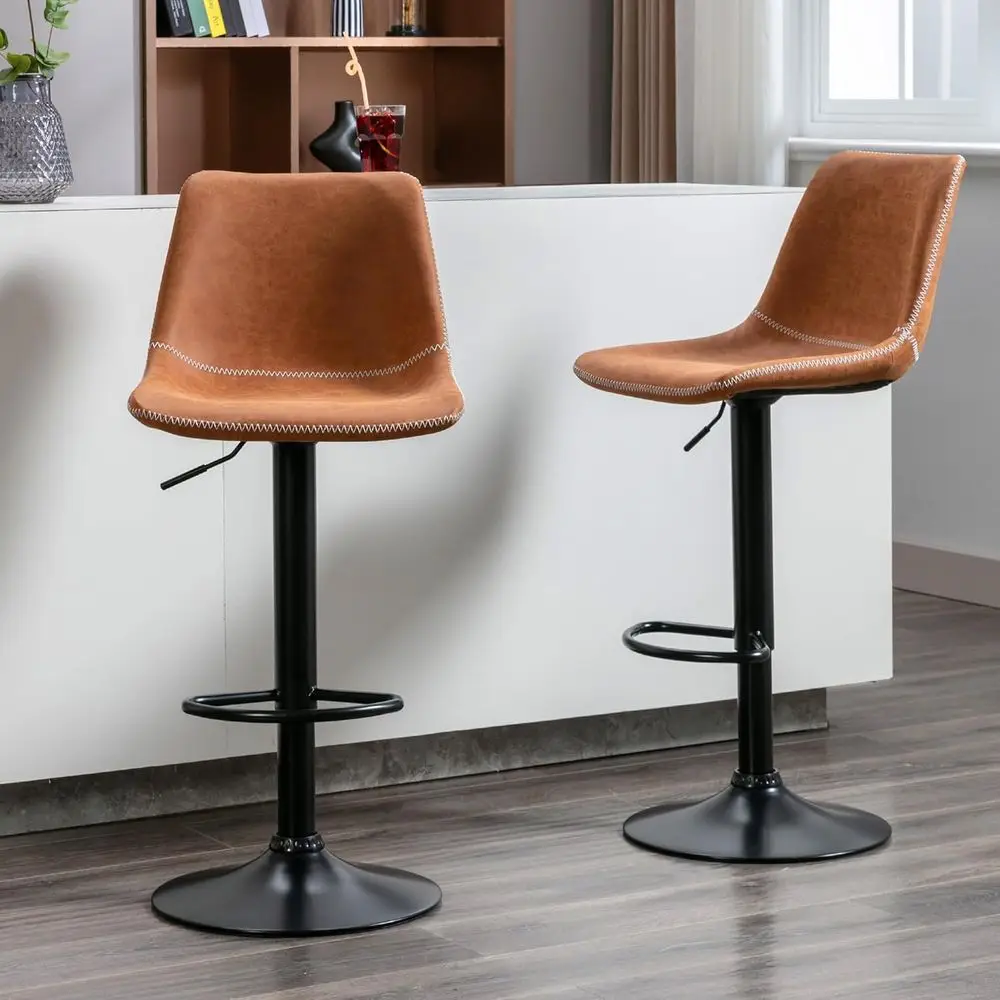 Rétro Marron 360 °   Tabourets de bar pivotants à hauteur de comptoir, ensemble de 2