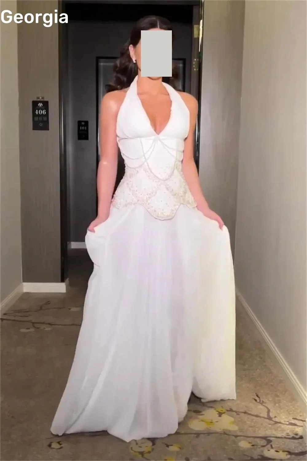 Beadings Customize A-Line Halter Elegant Party Dresses For Women Sleeveless Floor-Length Wedding Party Dress Zipper Up Wedding
