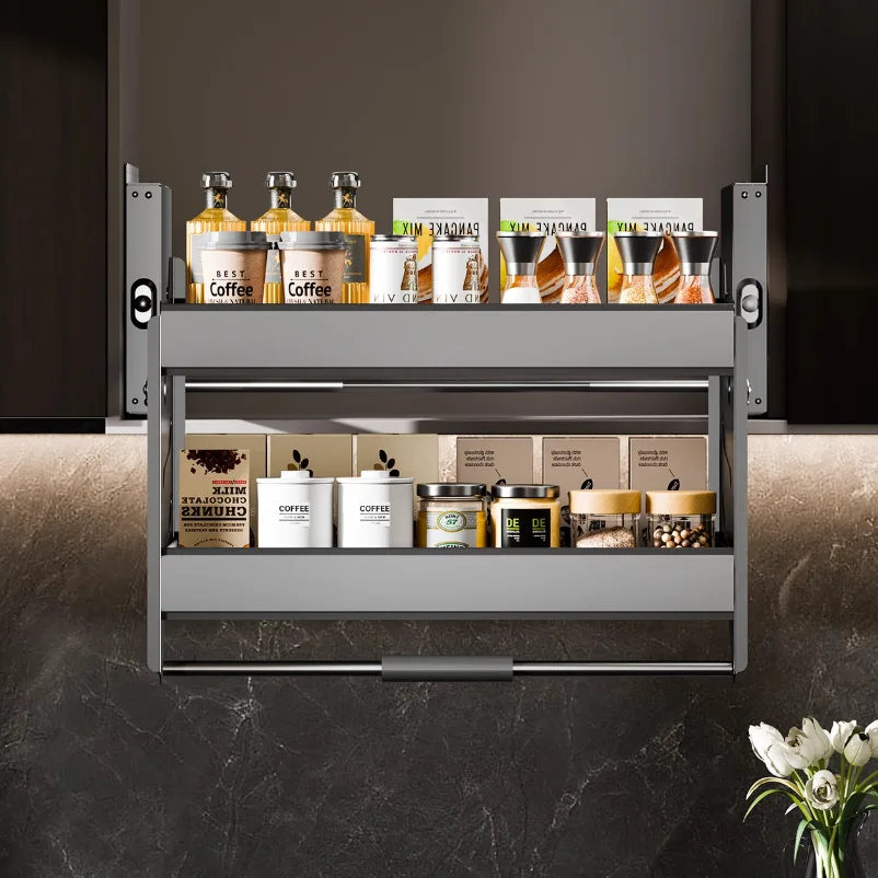 

Kitchen wall cabinet lifting pull-out basket cabinet buffer double door pull-down type