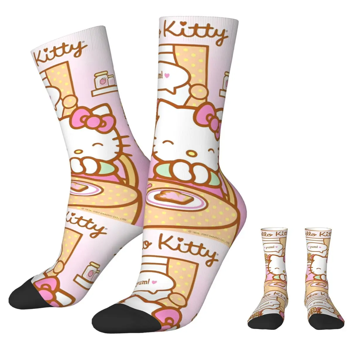 Official Hello Kitty Eating Yummy Socks Men's Women's Polyester Funny Socks Harajuku Spring Summer Autumn Winter Middle Tube