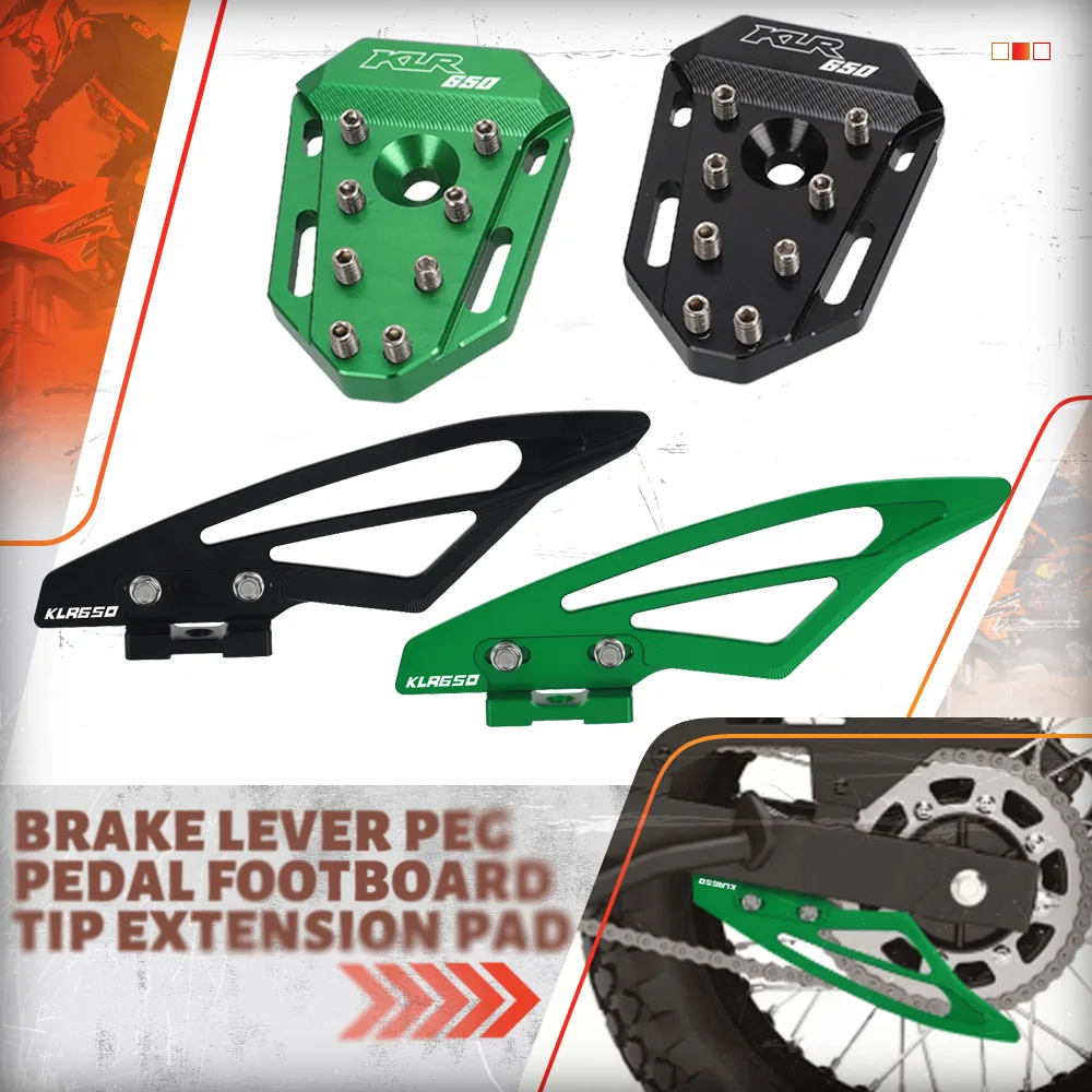 

For Kawasaki KLR650 KLR650-E Motorcycle Accessories Brake Lever Peg Pedal Footboard Tip Extension Pad & Chain Guard 2008-2018