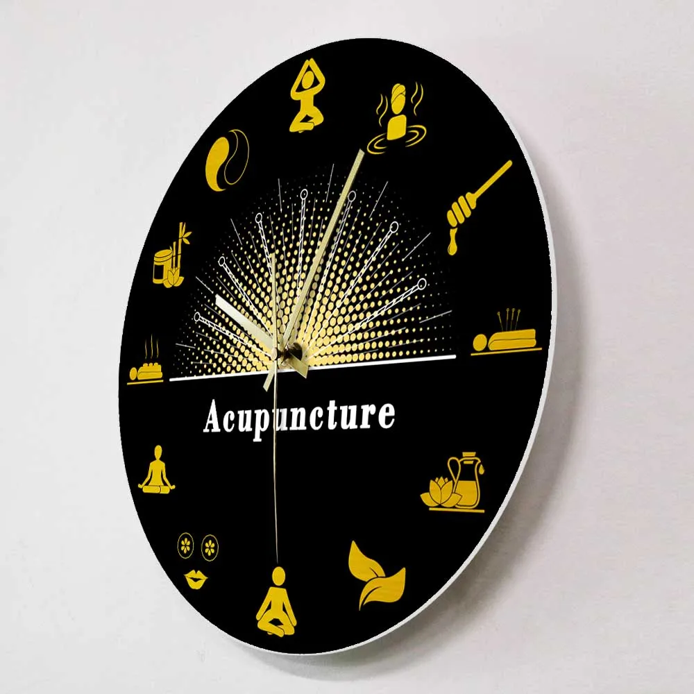 Chinese Medicine Acupuncture Elements Wall Clock For Doctor Man Cave Health Care Medical Clinic Office Decor Acupuncturist Gift