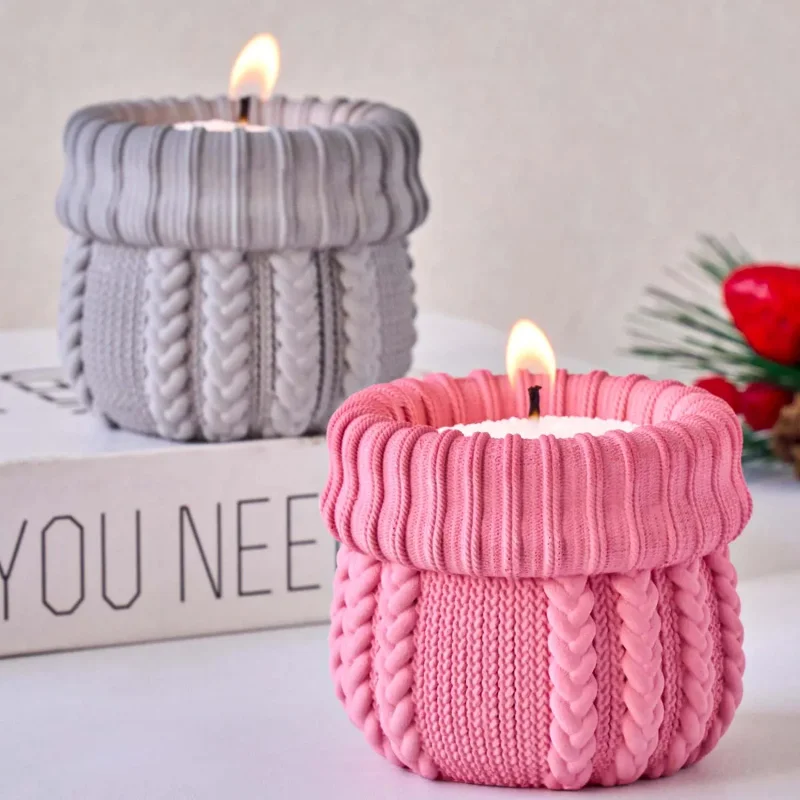 محبوك الغزل شمعة جرة قالب من السيليكون DIY بها بنفسك عيد الميلاد الحلي جورب الزهرية الحرف صنع الجص الراتنج صندوق تخزين قوالب الطين