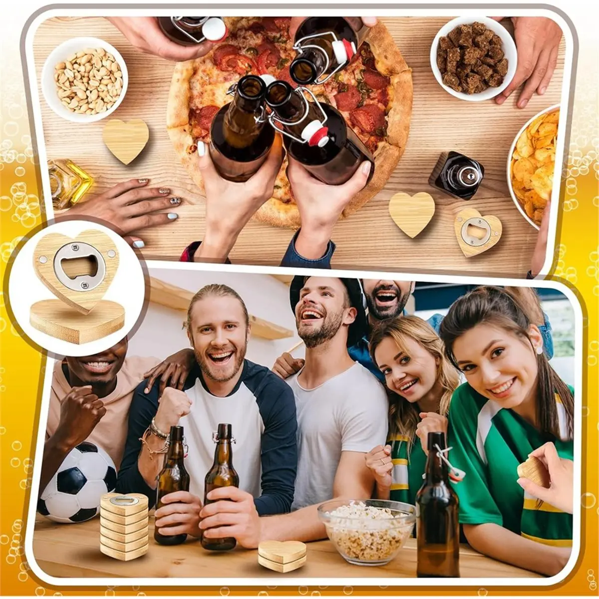 HITL 24 Pcs Magnetic Bottle Opener 2.5In DIY Bamboo Heart Shape
