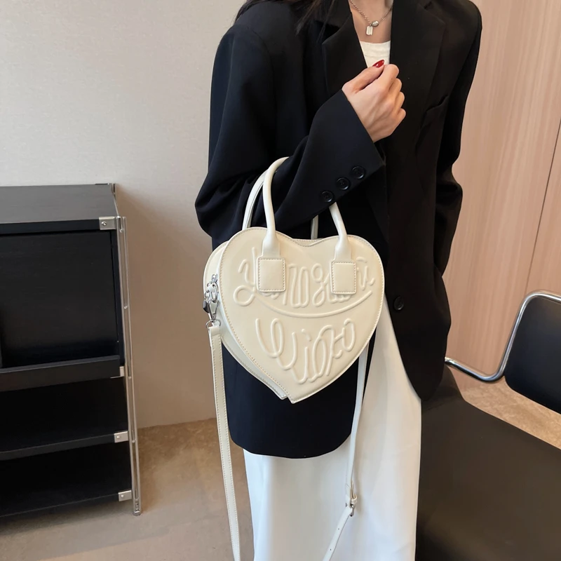 Bolso de mano de cuero con forma de corazón para mujer, bandolera de hombro de cuero con diseño original, a la moda, de talla grande