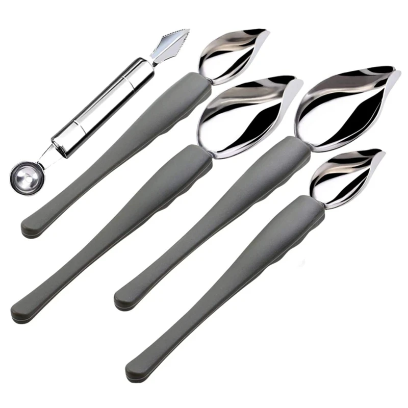 5 Pcs Drawing Decorating Pencil Spoon Ball Cutter,Chocolate Spoon Fruit Tool,For DIY Fruit Dessert Cake Coffee Decor