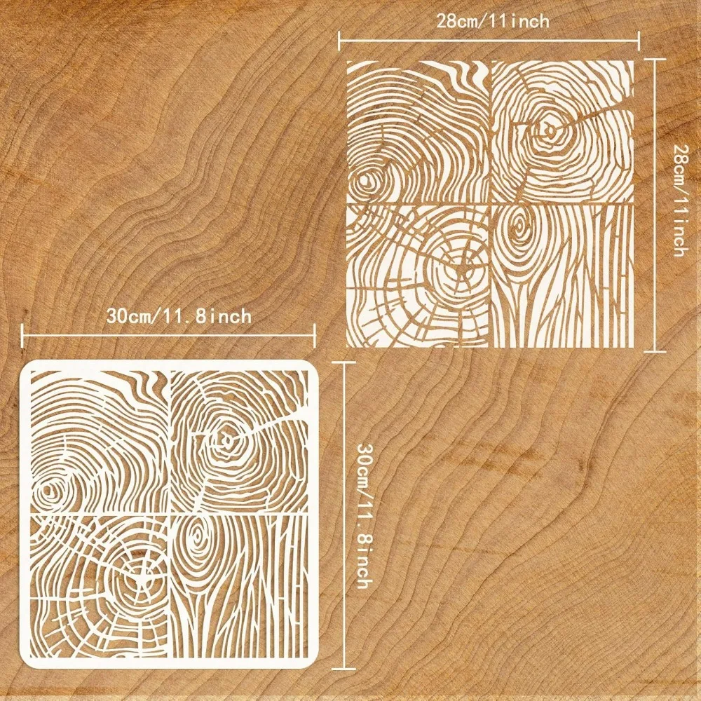 Wood Grain Stencil 11.8x11.8 inch Woodgrain Stencils Template Plastic Annual Rings Pattern Painting Stencil Large Reusable DIY