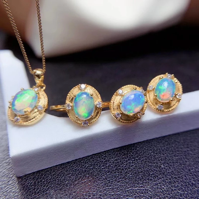 Natural Opal jewelry sets for women rings earrings pendant silver 925  luxury gem stones 18k gold plated free shiping items