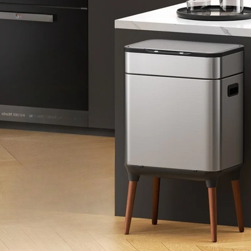 Automatic Sensor Trash Can Smart Trash Cans Luxury Kitchen Stainless Steel Litter Bins Large Capacity Bathroom High Foot Dustbin