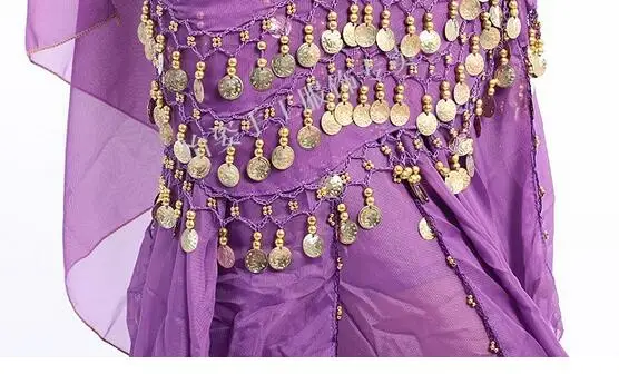 1pcs/lot Professional Chiffon Belly Dance Scarf 150x30cm 3 Rows 98Gold Coins Belt Hip Wrap Waist Chain