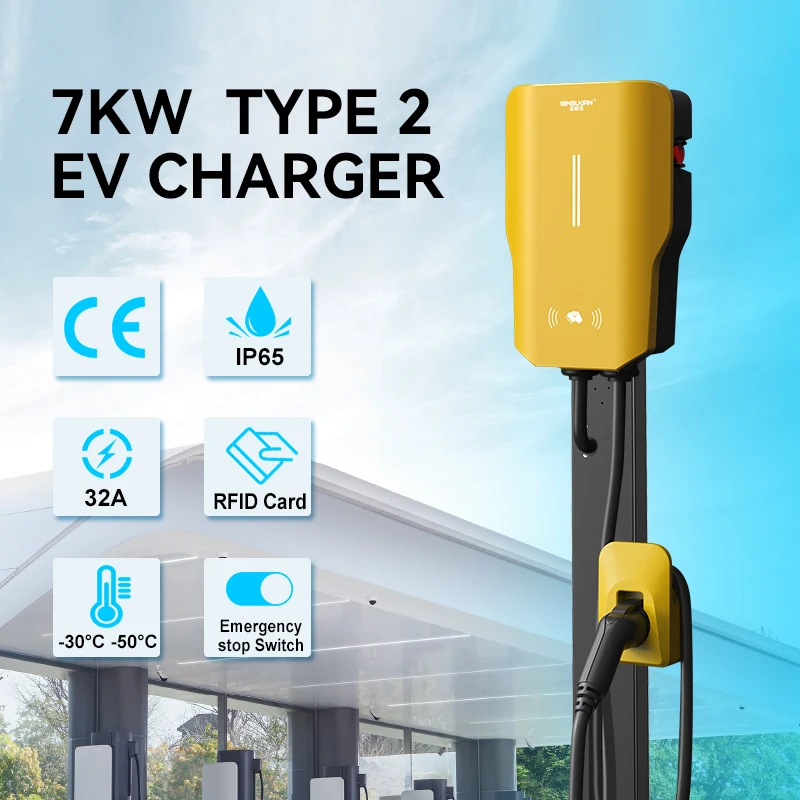 New 7KW Level 2 Type 2 32A Electric Car Wallbox Fast Charger Box Fast Charging Station for Ev Car Type 2