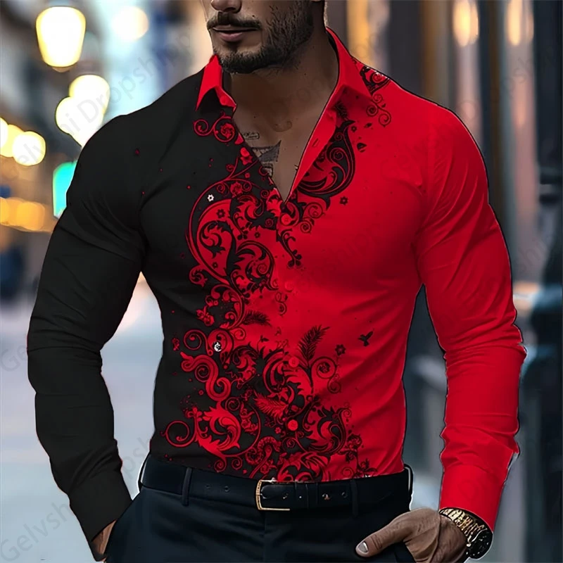 Long Sleeve Hawaiian Shirts Floral Pattern 3d Print Beach Shirt Men Fashion Casual Social Shirt Lapel Blouses Cuba Camiseta Male