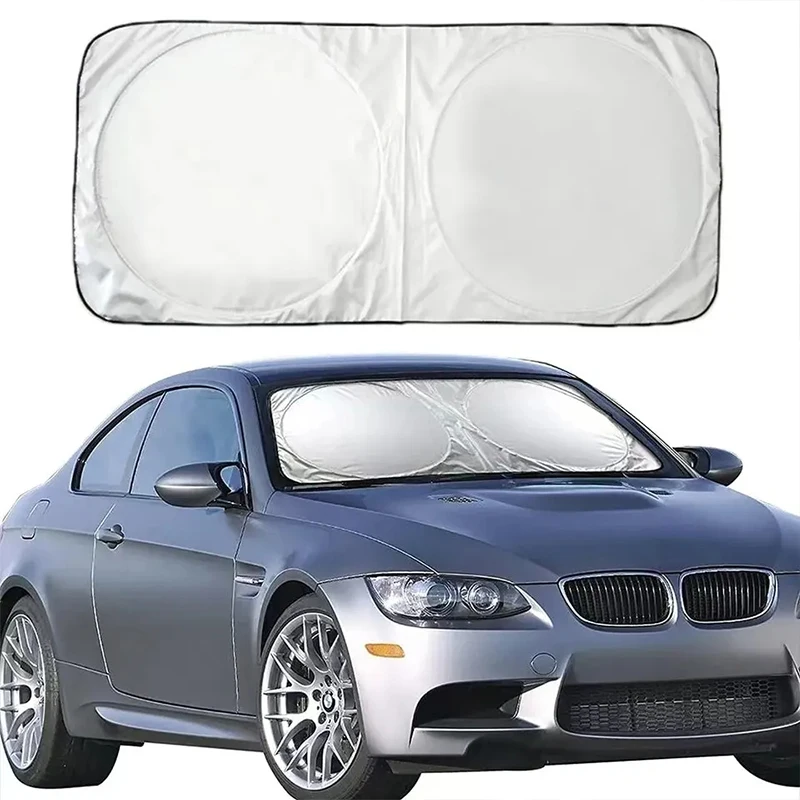 Silver Coated Double Circle Car Sunshade, Pano protetor solar, Universal Foldable Storage for Car Front Windshield, Verão