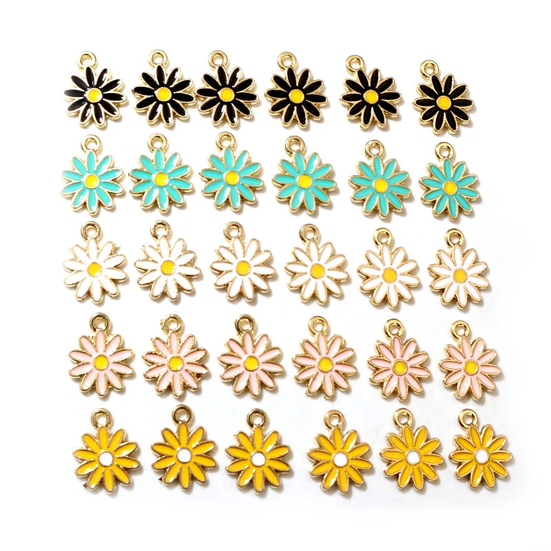 20Pcs 5Colors 10x13mm Alloy Metal Drop Oil Colorblock Daisy Charm Flower Plant Pendant For DIY Bracelet Necklace Jewelry Making