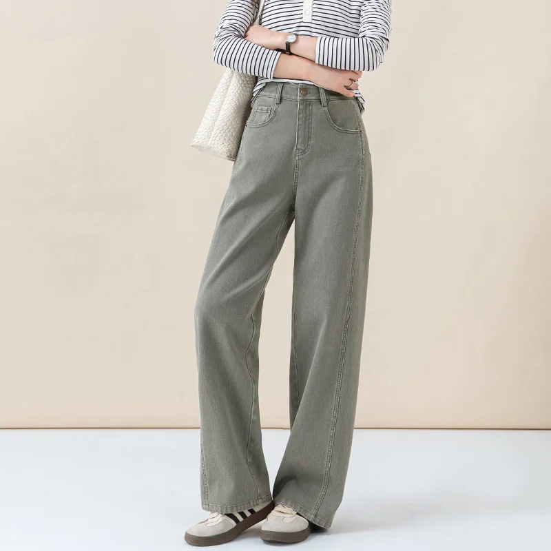 

Ретро джинсы с эффектом потертости, женские, свободного прямого кроя, осенняя новинка, модные джинсы с высокой талией