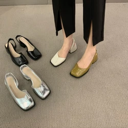 Summer Square Toe Women Sandals 2024 Fashion Design Ladies Elastic Band Slingbacks Ladies Shallow Party Shoes